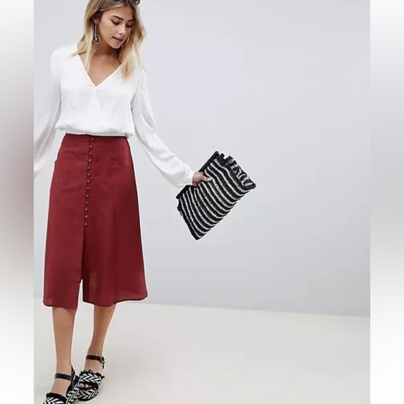 NWT Vintage Lindor Plus Sz 16P Suede Button Front Pockets Burgundy Midi Skirt - Picture 1 of 11